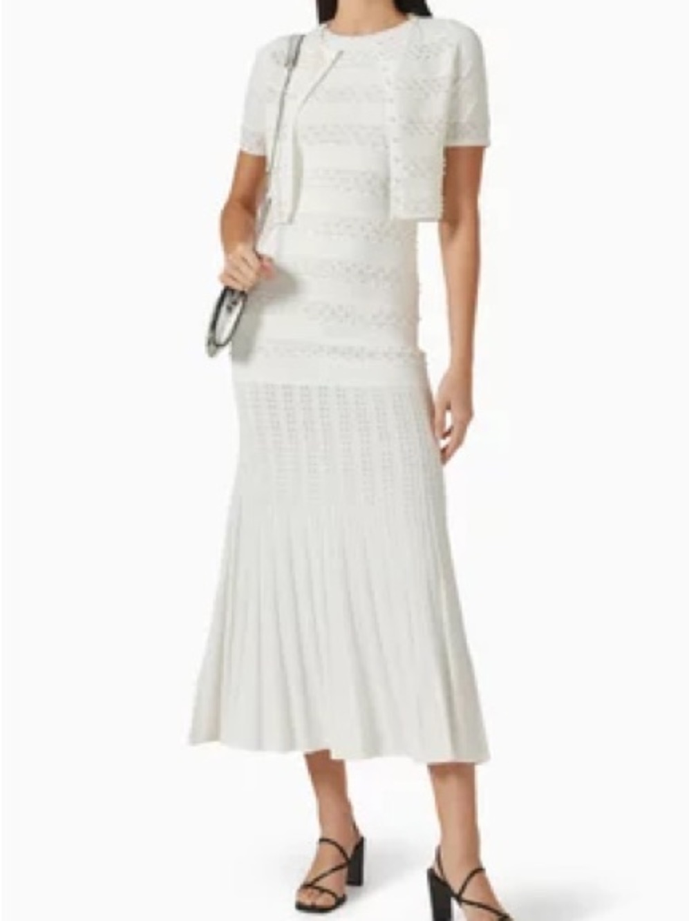 Sandro White Knit Maxi Dress with Short Cardigan Overlay - Picture 3 of 4